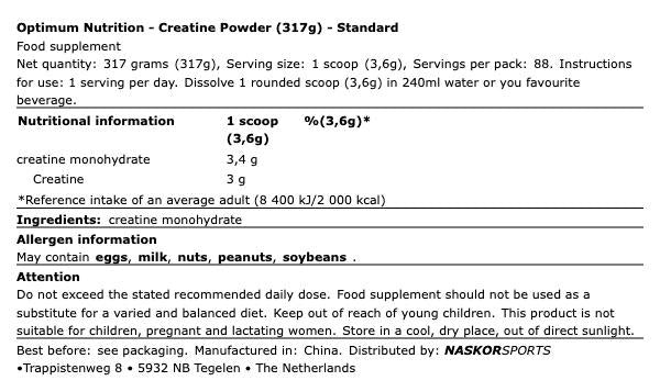 Optimum Nutrition Micronised Creatine Powder 317g – Creatine Monohydraat voor Kracht & Spieropbouw