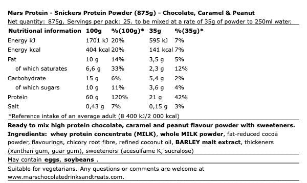 Snickers Protein Powder 875g – Eiwitpoeder Chocolade Karamel Pinda