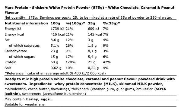 Snickers White Protein Powder 875g – Eiwitpoeder Witte Chocolade Karamel