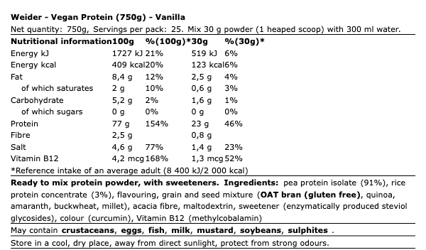 Weider Vegan Protein Vanilla 750g – Plantaardig Eiwitpoeder Vanille