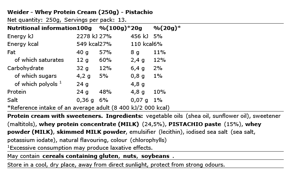 Whey Protein Pistachio Cream 250g – Eiwitrijke Spread voor Fitness & Spieropbouw