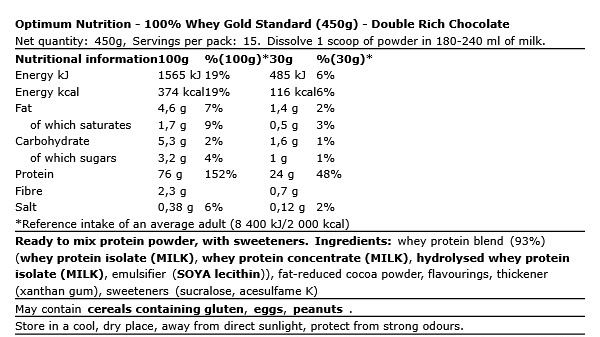 Optimum Nutrition 100% Whey Gold Standard - 450g