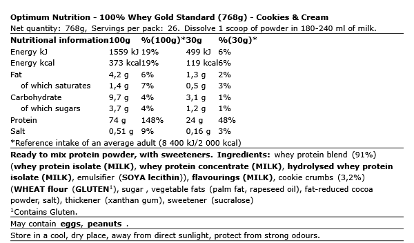 Optimum Nutrition 100% Whey Gold Standard - 768g